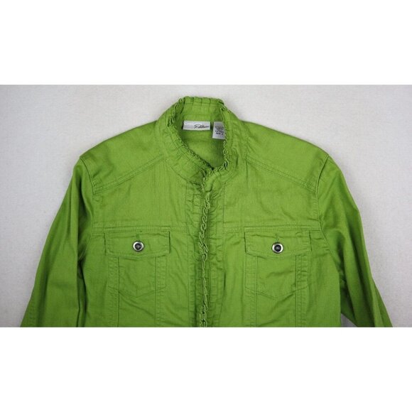 CHICO'S PLATINUM - WOMEN'S GREEN DENIM JACKET - SIZE 1 - Picture 3 of 8